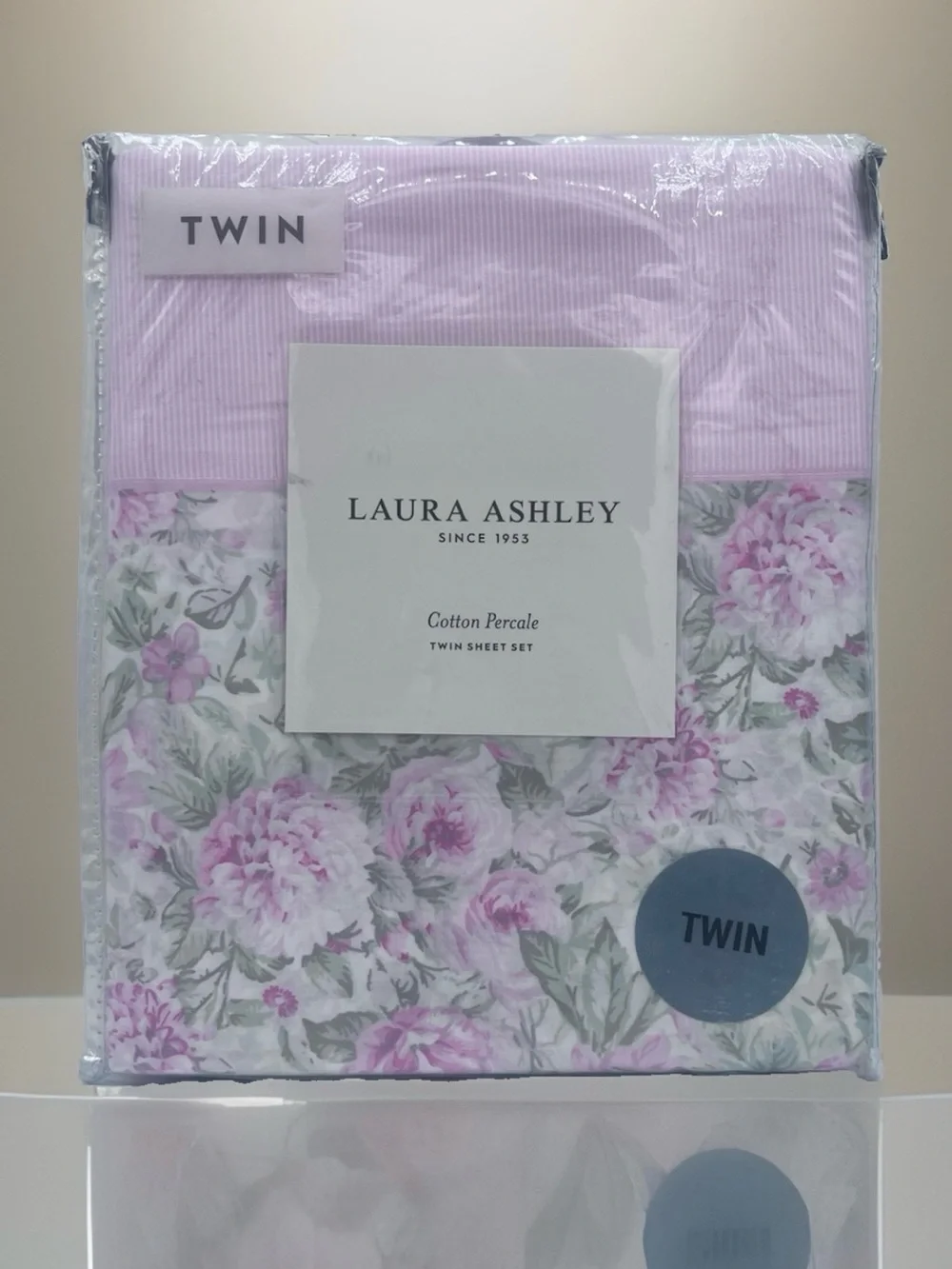 NEW Laura Ashley Twin Size AVELINE PINK FLORAL Sheet Set -  100% Cotton Percale